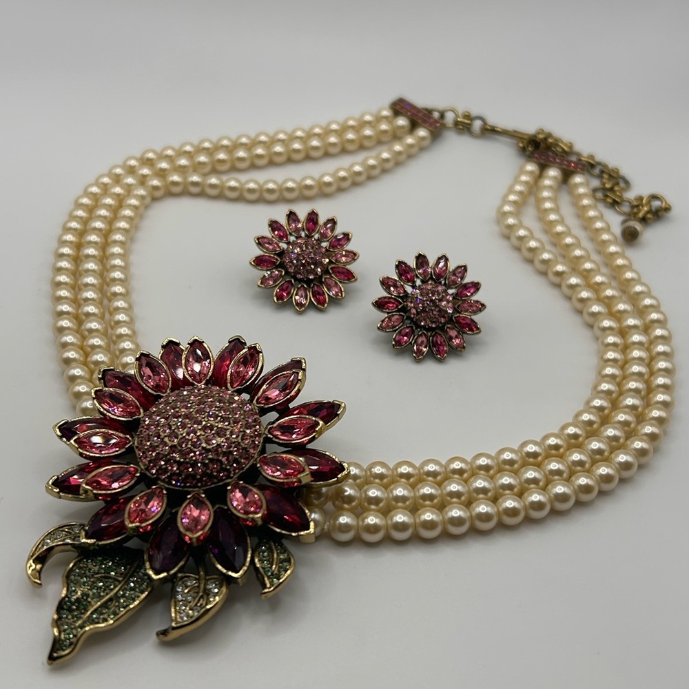 Heidi Daus Divine Miss Daisy swarovski crystal faux pearl necklace and earrings - Picture 5 of 12